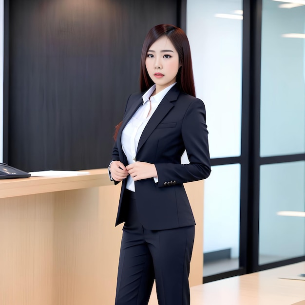 Азиатская женщина, работающая в офисе, генеративное искусство AI