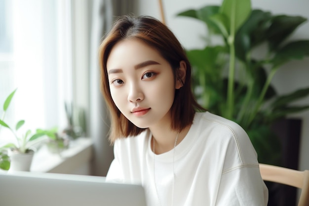 Asian woman working with laptop