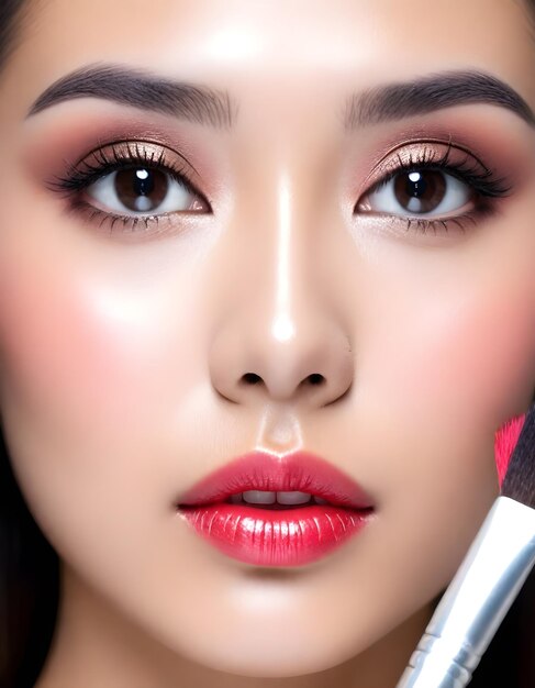 Photo asian womans makeup face woman testing cosmetics beautiful face for makeup