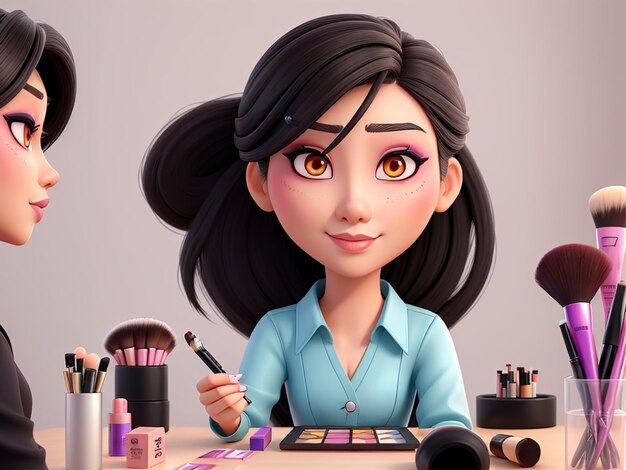 Foto donne asiatiche trucco viso donna che prova cosmetici viso bello per il trucco