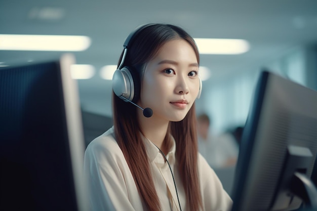 Asian women customer service agent with headset