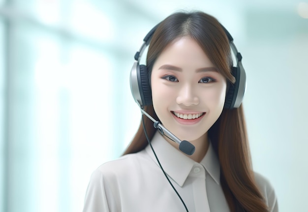 Asian women operator woman agent with headsets working in a call center