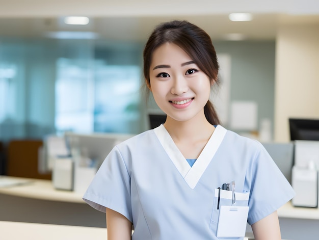 Asian women receptionist at the hospital are ready to serve with a smile