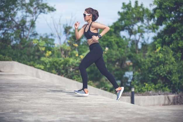 Asian women Running and jogging during outdoor on city run