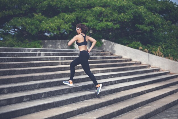 Asian women Running and jogging during outdoor on city run