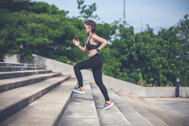 Asian women Running and jogging during outdoor on city run