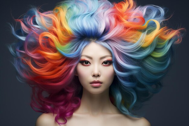 アジアの女性のカラフルなヘアスタイル