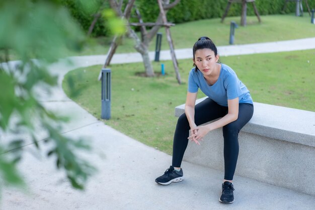 Asian women stretching and warm up before exercise