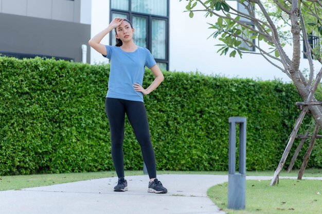 Asian women stretching and warm up before exercise