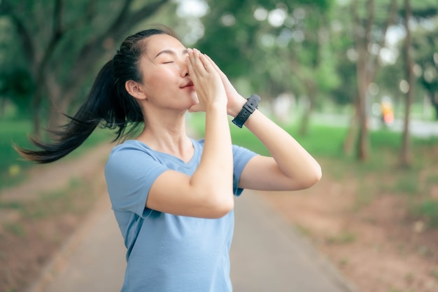 Asian women stretching and warm up before exercise