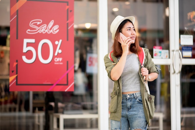 Asian women travel shopping