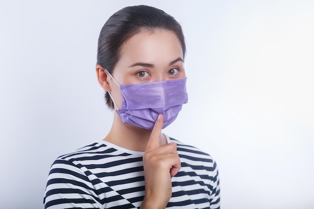 写真 アジアの女性は保護マスクを着用しますヘルスケアについての概念