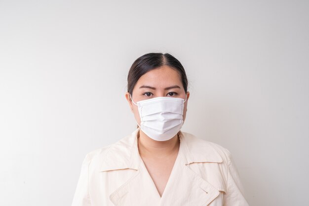 Asian women wearing surgical face mask to prevent flu disease Corona virus