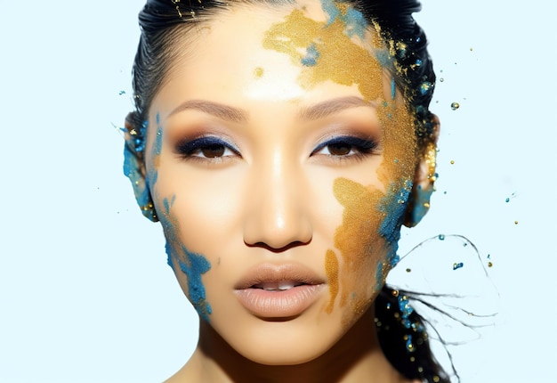 Asian women with Golden glitter paint photography for magazine cover