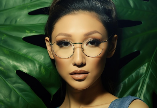 Asian women with leaves for magazine cover