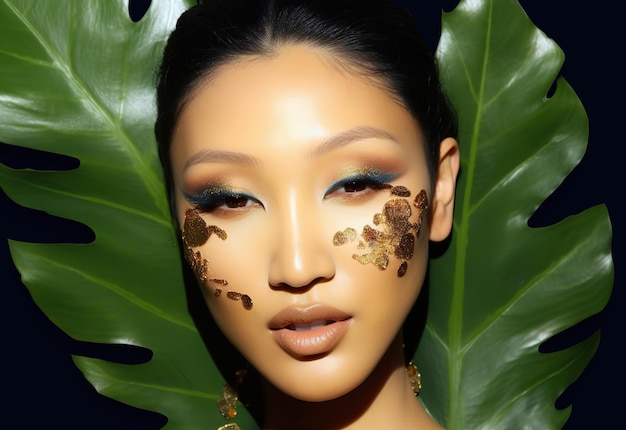 Asian women with leaves for magazine cover