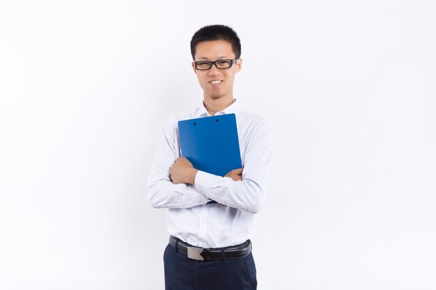 Asian young businessman hold with folder