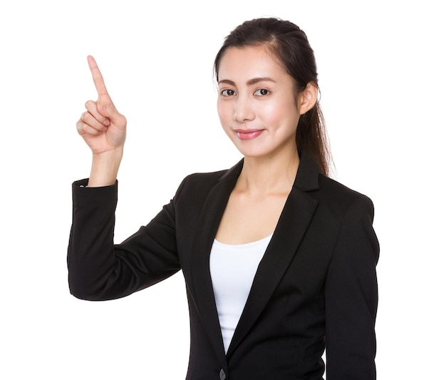 Asian Young Businesswoman showing finger point up