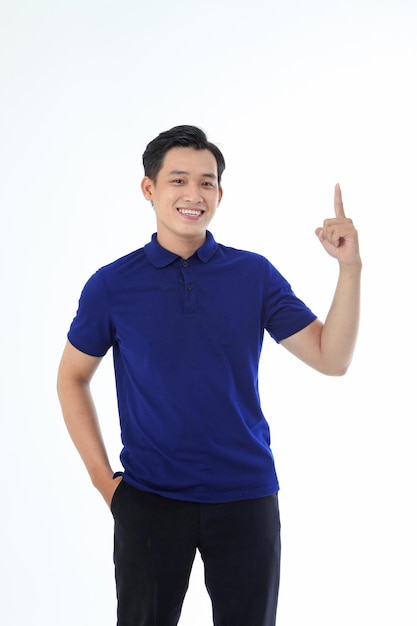 Asian young handsome man in polo shirt isolated on white background