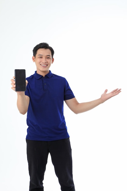 Asian young handsome man in polo shirt isolated on white background