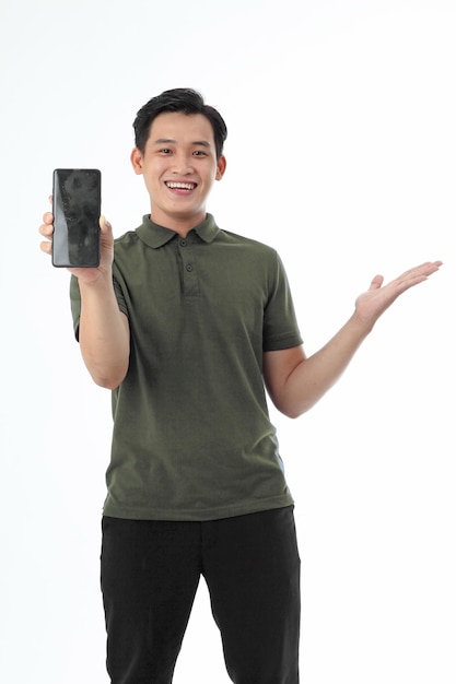 Asian young handsome man in polo shirt isolated on white background