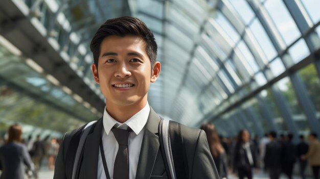 Asian young male happy smiling professional business happy confident positive female entrepreneur in office business coworking looking at camera