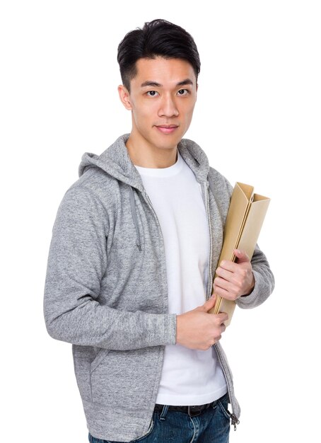 Asian young man hold with folder