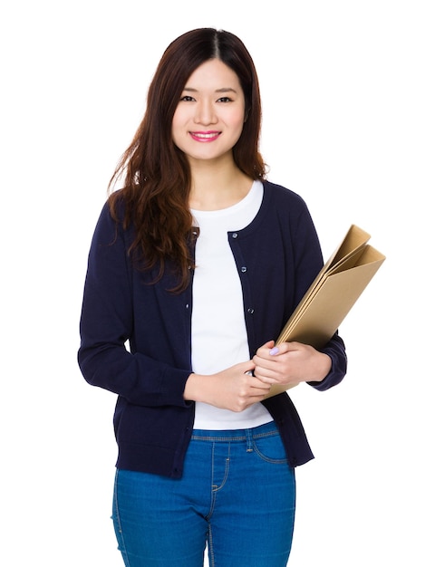 Asian Young Woman hold with folder