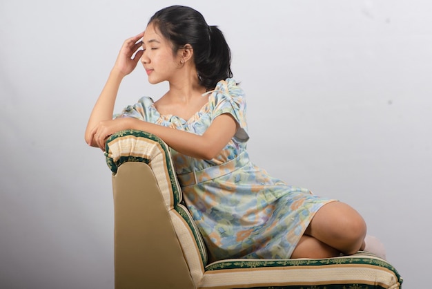 Asian Young Woman Pose with Summer Dress Studio Shoot