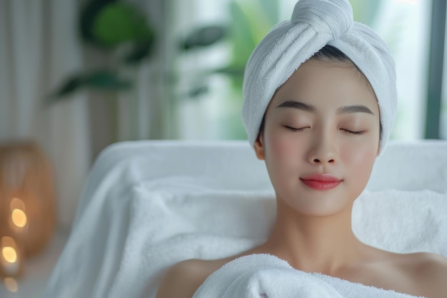 Asian young woman in spa salon relaxing