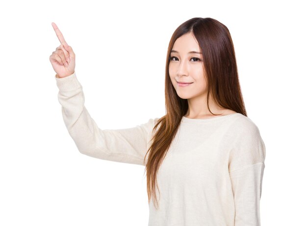 Asian young woman with finger up