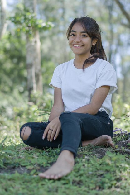 Asian Young woman with poses and fashionable hairstyle