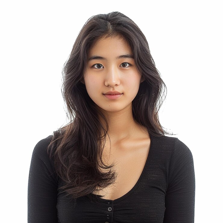 아시아 젊은 여성 앞 색 배경 깨