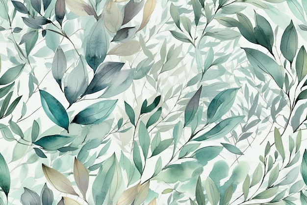 AsianInspired Delicate Watercolor Floral Pattern with Soft Green Leaves