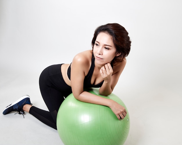 Asians woman exercise on fitness ball