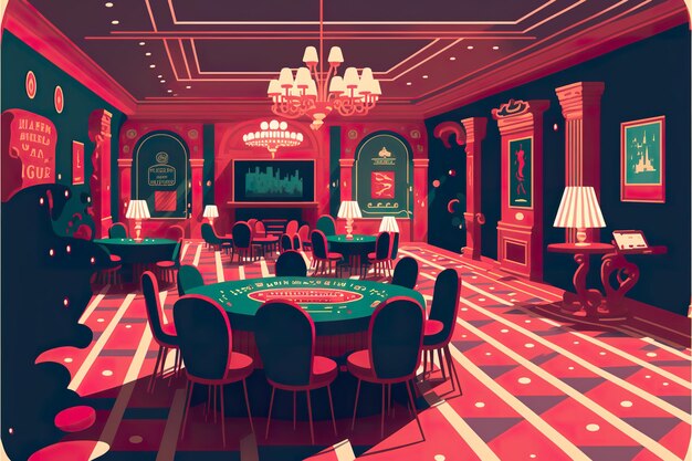 Photo asino interior flat illustration casino game room