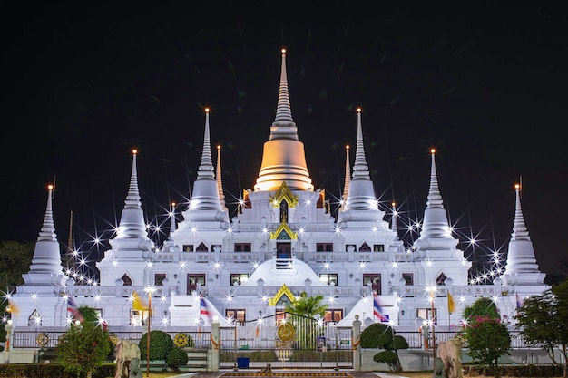 Asokaram Temple Samut Prakan twilight night Province Important old temple white pagoda