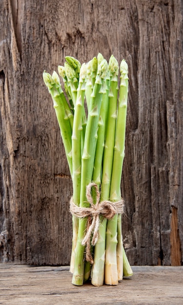 Asparagus Bundle on wooden.