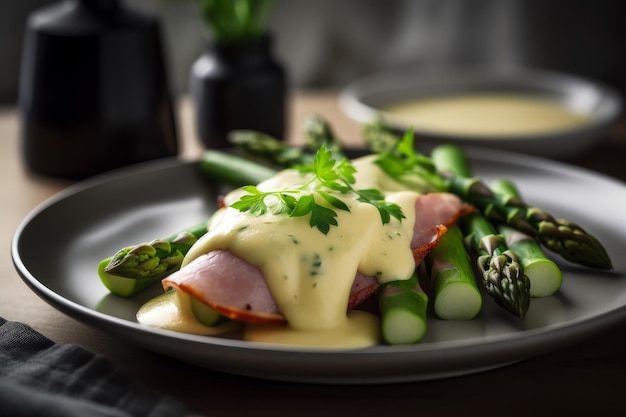 Asparagus ham plate sauce Generate Ai