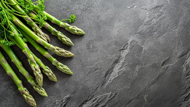 Asparagus isolated on slate background left blank space Generative Ai