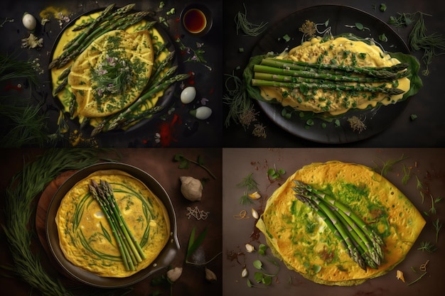 Asparagus Omelet Collage Groene groente omelet Gezonde eieren gerecht Asparagus omelet Abstract Generatieve AI illustratie