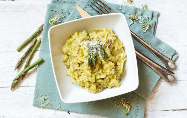 Asparagus risotto with parmesan and taleggio