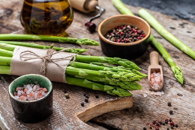 Asparagus on wooden background