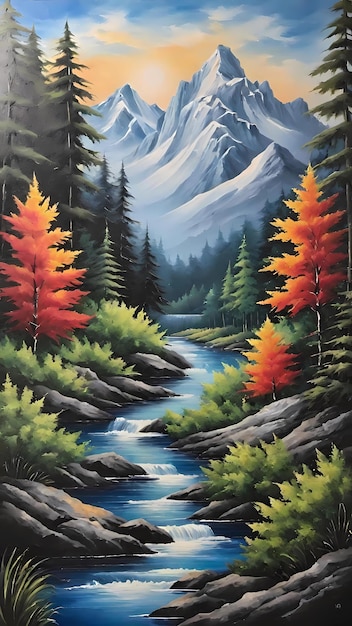 Aspen mountain forest landscape wilderness oil painting illustration