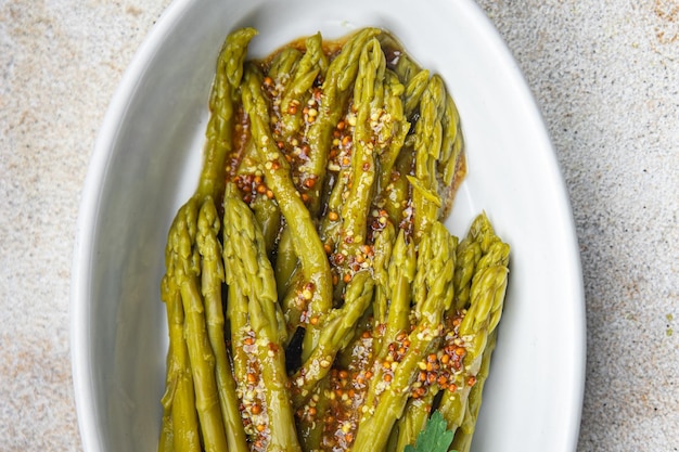 asperges sperziebonen snack maaltijd eten op tafel kopie ruimte voedsel achtergrond rustiek bovenaanzicht