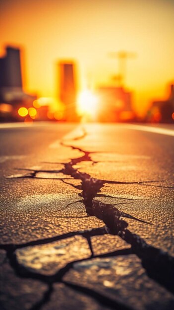 Photo asphalt cracked road collapsed