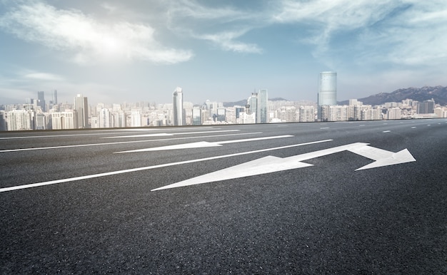 Asphalt ground and urban architectural landscape