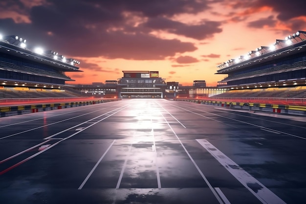 asphalt racing track and illuminated race sport at stadium evening arena and spotlight AI generate