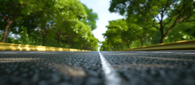 Asphalt road ahead in the afternoon with views of green trees on the side of the road