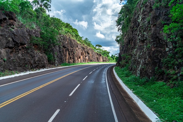 Asphalt road in Brazilian nature in South America motion blur